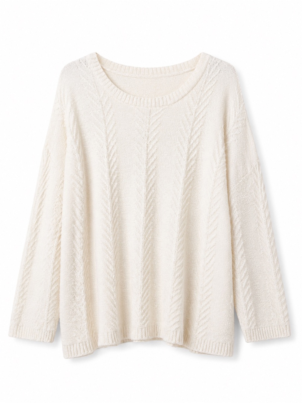 Orvis Cream Chenille Cable Knit Scoopneck Sweater